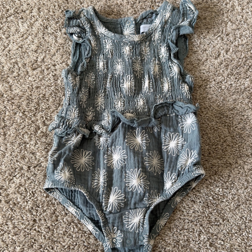 Grayson Mini baby girls toddler girls teal ruffle floral bodysuit size 12 months